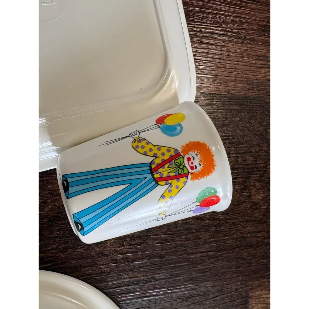 G.E.T. Vintage Melamine Circus Clown 3 Piece Kids Dinnerware Set Tray Bowl & Cup